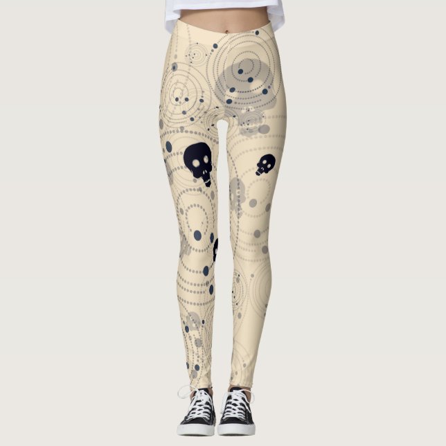 Black cosmic sugar skulls pattern leggings (Front)