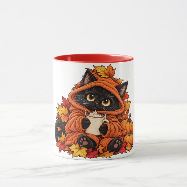 Black, cosy cat mug (Center)