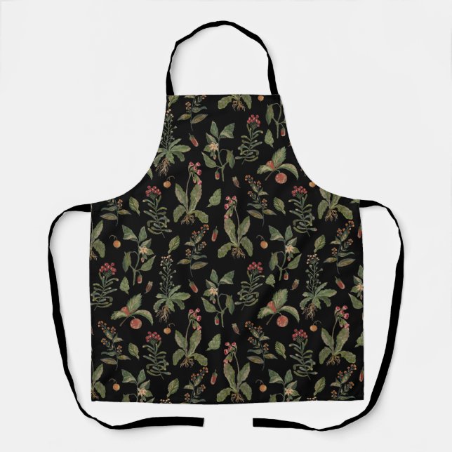 Black Cottagecore Herb  Apron (Front)