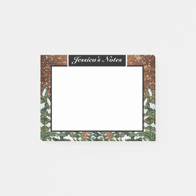 Black Country Snowy Wood & Forest Pine Custom Post-it Notes (Front)