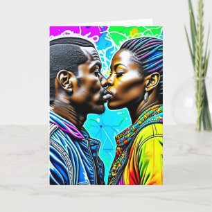 Black Couple Kissing in Love Anniversary Card
