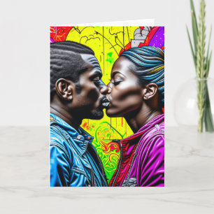Black Couple Kissing in Love   Card