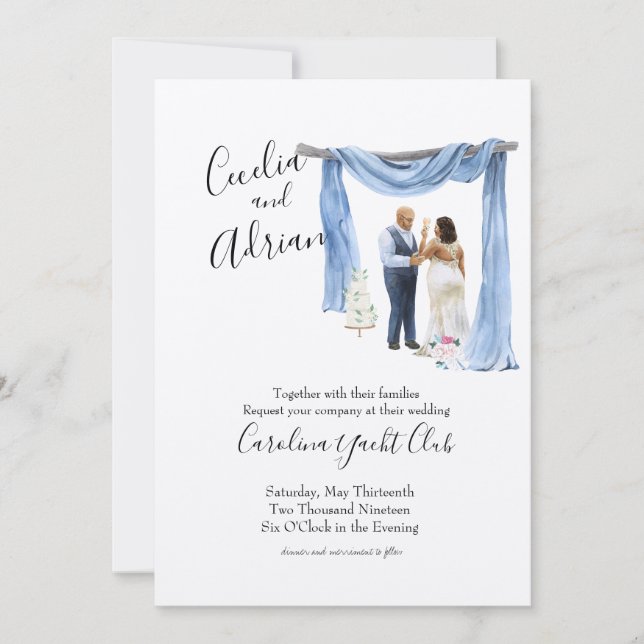 Black Couple Spring Botanical Wedding Invitation (Front)