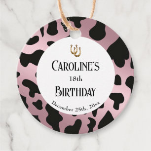 Black Cow Dots Rose Gold, Horseshoe Birthday Favour Tags