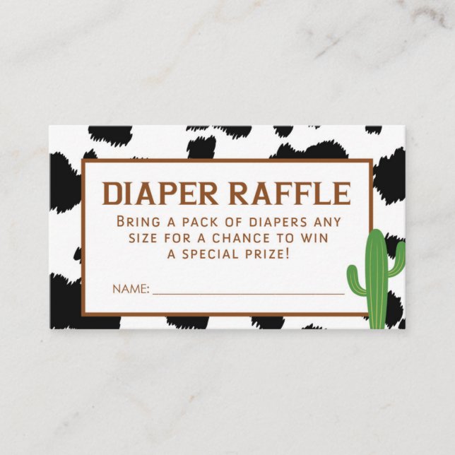 Black Cow Print Diaper Raffle Ticket Enclosure Card (Front)