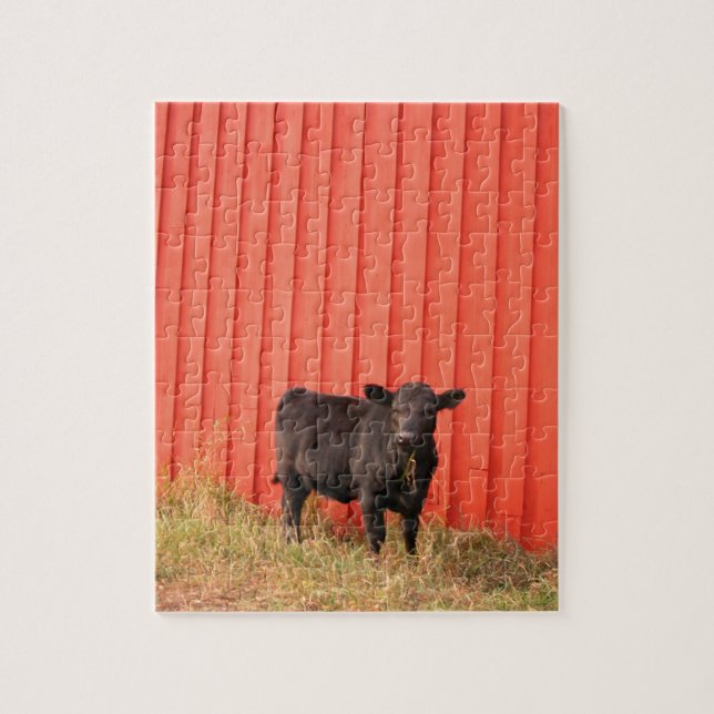 Black Cow Red Barn Jigsaw Puzzle (Vertical)