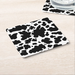 Black Cow Spots Print Cowboy Farmer Square Paper Coaster