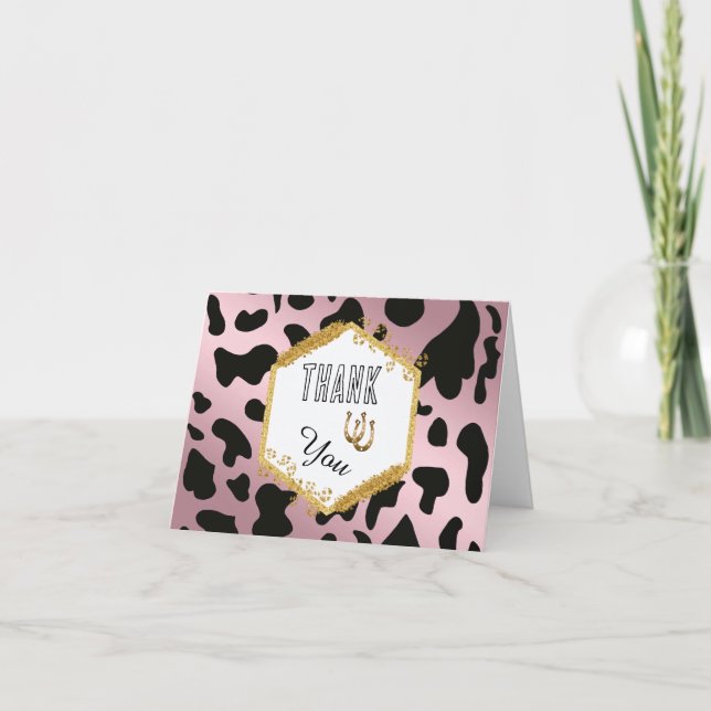 Black Cow Spots Shoehorse Rose Gold Thank you Card (Front)
