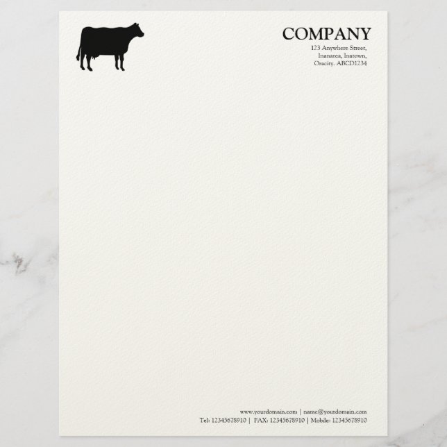 Black Cow - White (Felt) Custom Letterhead (Front)