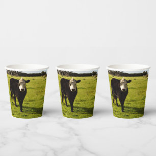Black Cow With White Face And Mohawk, Paper Cups