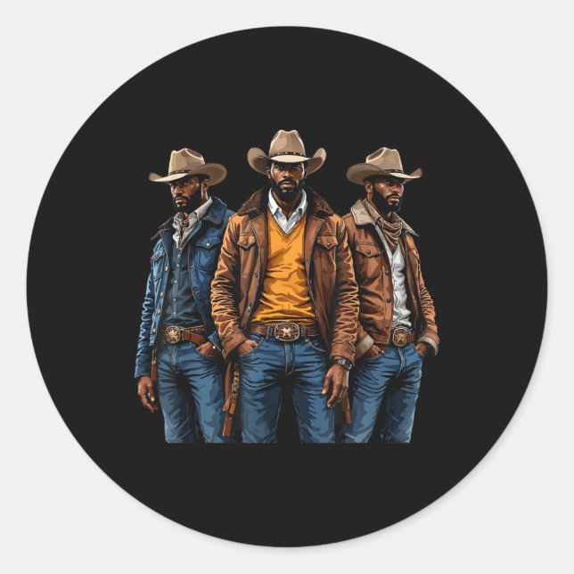 Black Cowboy African American Western Rodeo Melani Classic Round Sticker (Front)