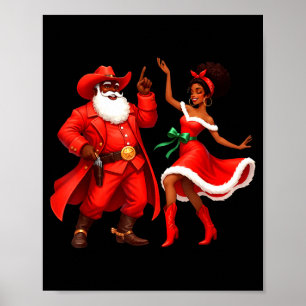 Black Cowboy And Santa Cowgirl Christmas Western X Poster