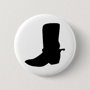 Black Cowboy Boot with Spurs 6 Cm Round Badge