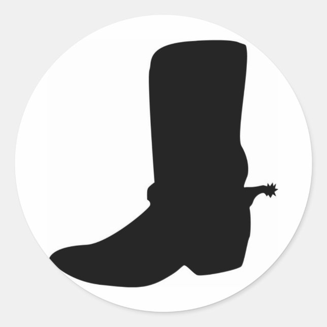 Black Cowboy Boot with Spurs Classic Round Sticker (Front)
