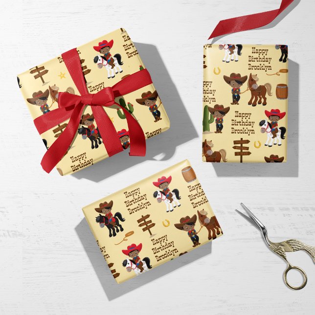 Black Cowboy Personalised Wrapping Paper Sheet (Creator Uploaded)