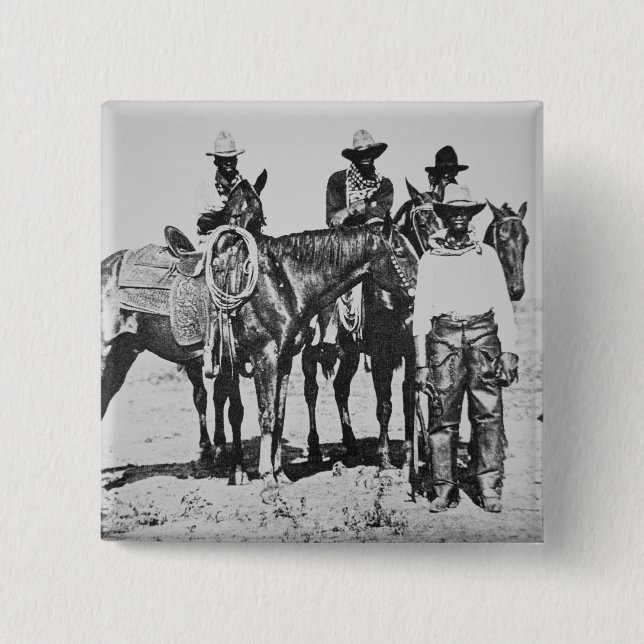 Black Cowboys at Bonham, Texas, c.1890 (b/w photo) 15 Cm Square Badge (Front)