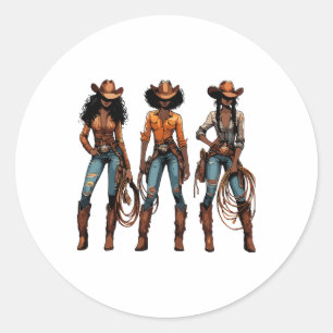 Black Cowgirl Juneteenth Western Rodeo Melanin Tex Classic Round Sticker