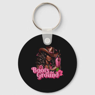 Black Cowgirl Pink Boots On The Ground Key Ring