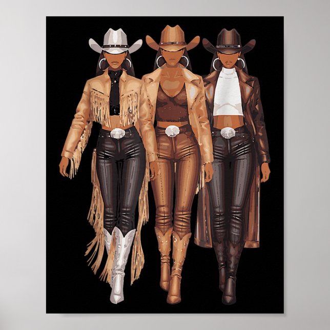 Black Cowgirl Western Tee Rodeo Country Women June Poster (Front)