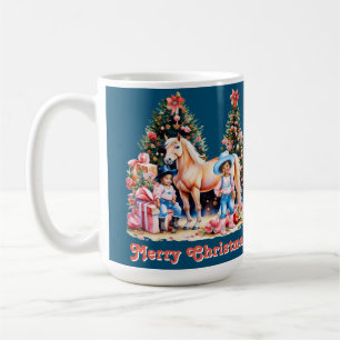 Black Cowgirl Winter Scene Horse Merry Christmas Coffee Mug