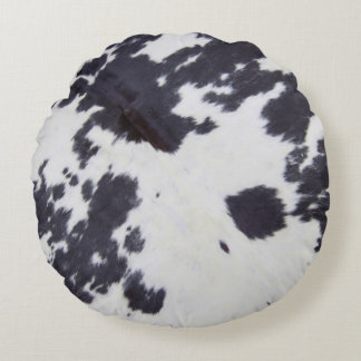 Black  Cowhide, Cow Skin Print Pattern, Modern Cow Round Cushion