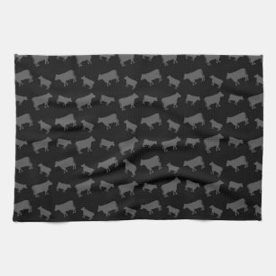 Black cows tea towel