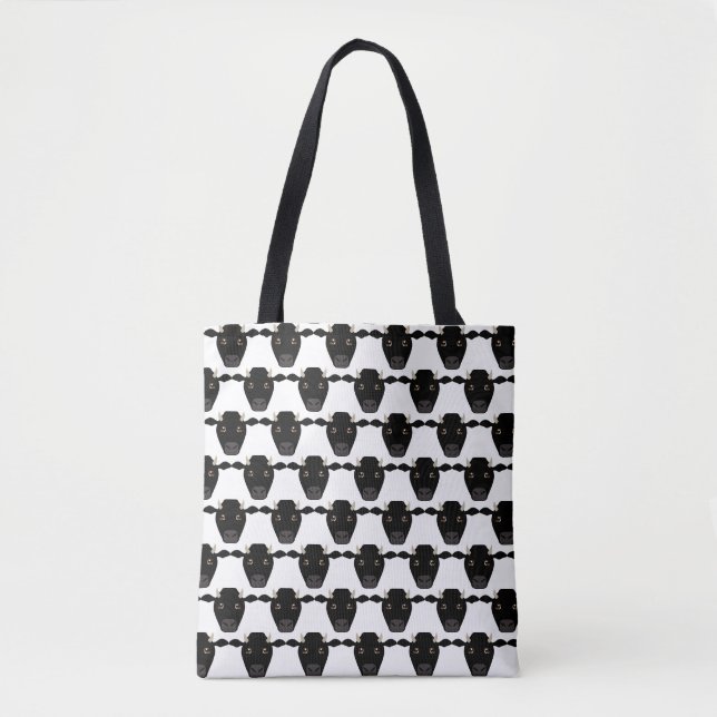 Black Cows with Horns on Tote Bag (Front)