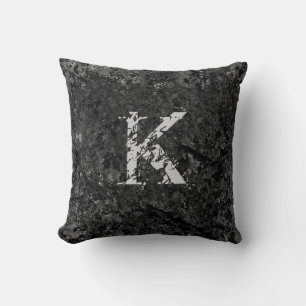 Black Cracked Natural Rock Texture Custom Monogram Cushion
