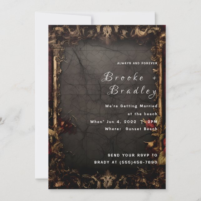 Black Cracked‑Stone Gothic Wedding Invitation (Front)