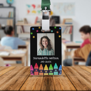 Black Crayons & Stars Colourful School Teacher ID ID Badge
