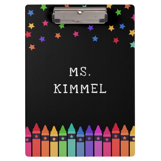 Black Crayons & Stars Curriculum Teacher Clipboard (Front)