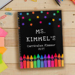 Black Crayons & Stars Curriculum Teacher Planner<br><div class="desc">Teacher curriculum planner personalised with the teacher's name beneath colourful stars and above a row of crayons in a rainbow gradient. Kindergarten teacher planner in a colourful and fun design.</div>