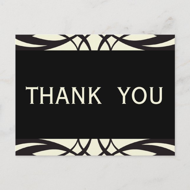 Black Cream Art Deco Thank You Postcard (Front)