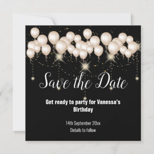 Black Cream Balloon Save the Date Card