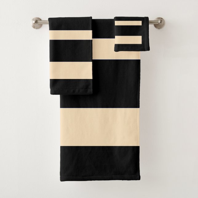 Black + Cream Broad Band Stripes Bath Towel Set (Insitu)