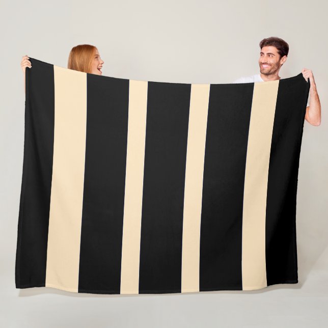 Black + Cream Broad Band Stripes Fleece Blanket (In Situ)