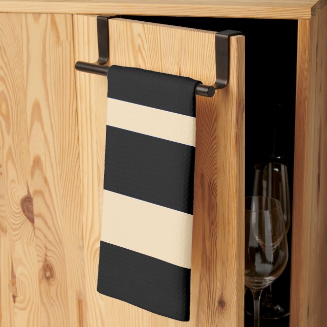 Black + Cream Broad Band Stripes Tea Towel (Thirds Fold)