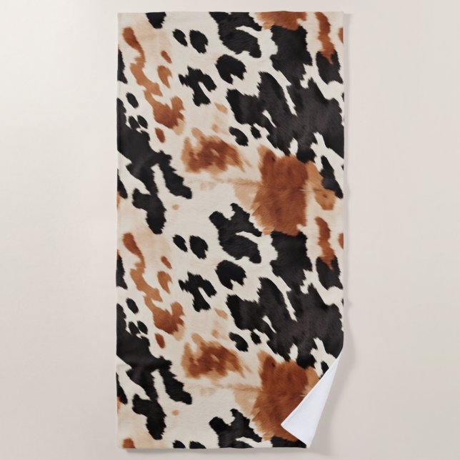 Black Cream Brown Cowhide Beach Towel (Front)