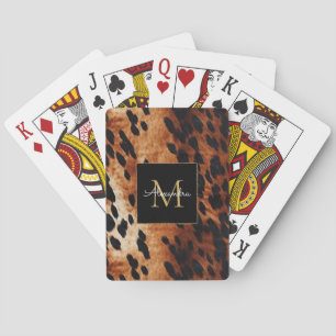 Black Cream Brown Cowhide Gold Monogram  Playing Cards