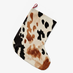 Black Cream Brown Cowhide Large Christmas Stocking