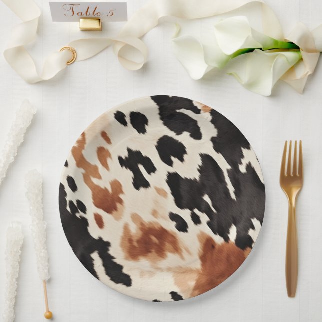 Black Cream Brown Cowhide  Paper Plate (Wedding)