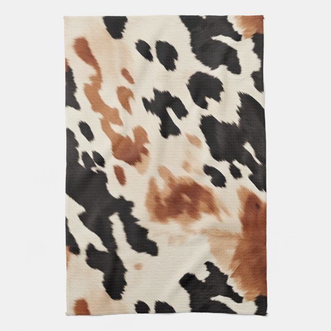 Black Cream Brown Cowhide Tea Towel (Vertical)