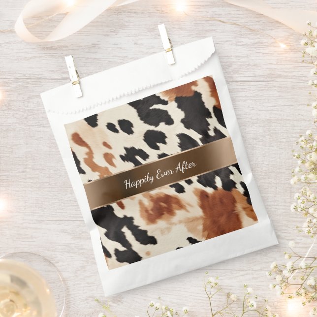 Black Cream Brown Cowhide Wedding Favour Bags (Clipped)