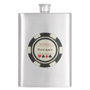 Black Cream Casino Poker Chip Wedding Bridesmaid Hip Flask