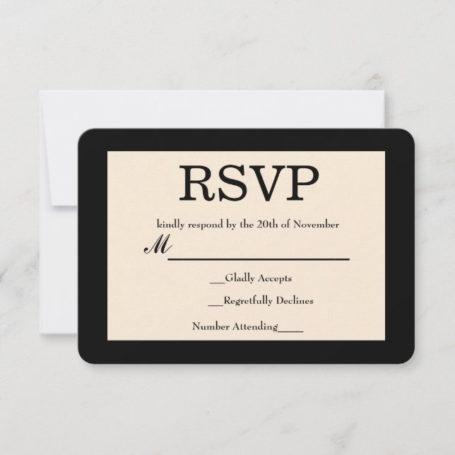 Black & Cream Chic Elegant Wedding RSVP Card (Front)