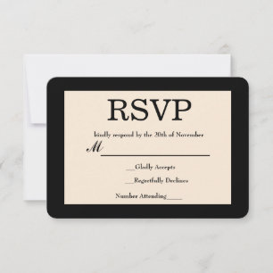 Black & Cream Chic Elegant Wedding RSVP Card