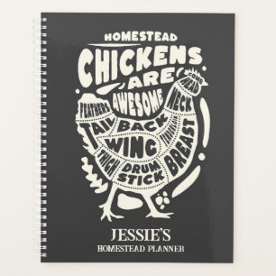 Black Cream Chicken Art Personalised Homestead Planner