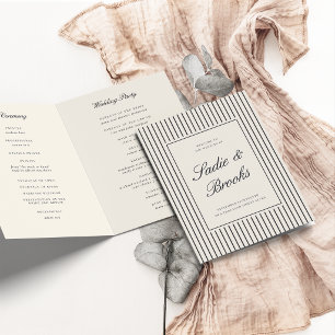 Black & Cream Classic Script Pinstripe Wedding Programme