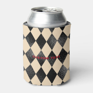Black & Cream Diamond Pattern Whimsical Can Cooler