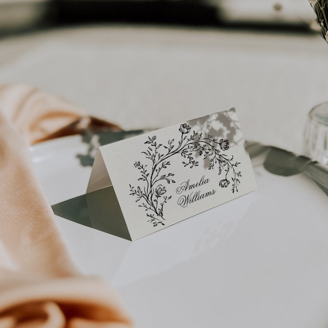 Black Cream Floral Boho Wedding Place Cards (Creator Uploaded)